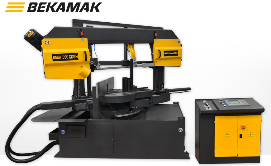 Halbautomatische NC-gesteuerte Horizontal-Gehrungsbandsäge BEKA-MAK BMSY 360 CDGH NC in Doppelsäulenausführung