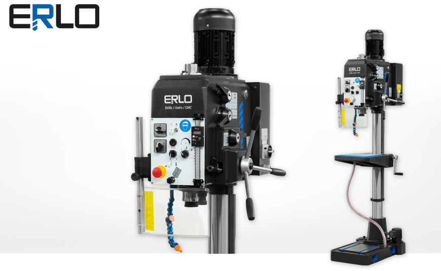Getriebe-Säulenbohrmaschinen ERLO G / GP 32 mit manuellen und automatischen Bohrvorschüben.