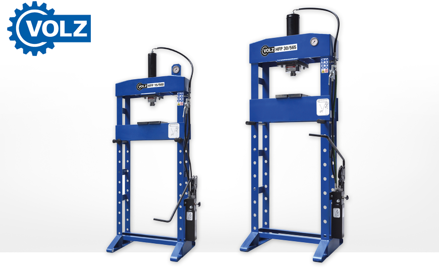 Hydaulische Werkstattpressen VOLZ HFP 15 / 30 / 50 mit festen und verschiebbarem Zylinder.