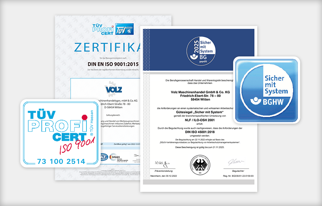 2014 - VOLZ wurde 2-fach zertifiziert um Qualität und Sicherheit zu gewährleisten.