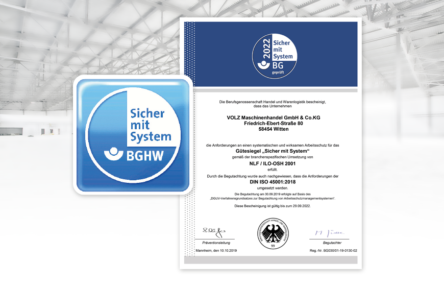 Sicher mit System (BGHW) ISO 45001 Siegel und Zertifikat